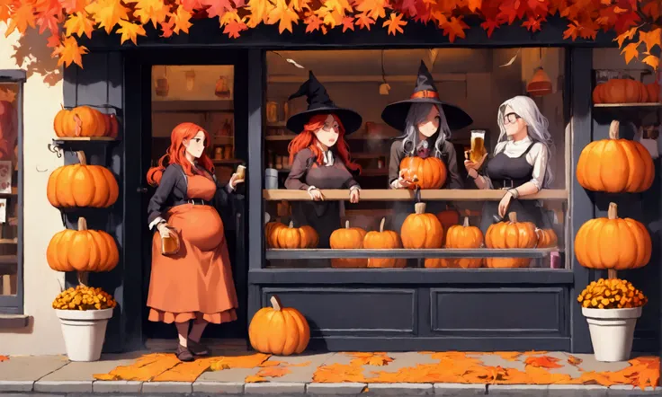 A group of witches (cute but ugly face, white streaks in hair, trailer trash hot body (small beer belly, little butt, saggy to the belly boobs, moderately hot outfits) gather at a crowded Starbucks. The witches are making fun of all the preppy people buyin...