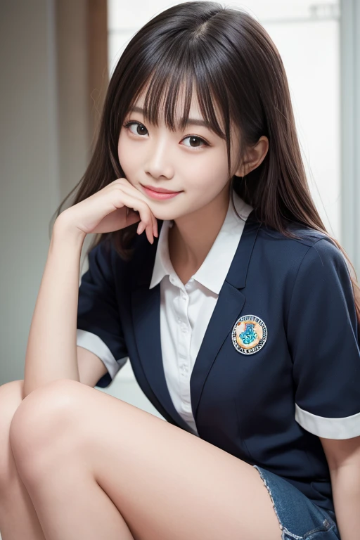 High quality masterpiece, 8k, , Japanese Girls, RAW Photos, Absurd, Winner portrait smile face, 笑face, Alone, Uniform, Summer Clothes Idol&#39;face, violet, Gardenia, Delicate girl, Long black hair, Dark Eyes, Upper body digital SLR, Observe the audience, ...