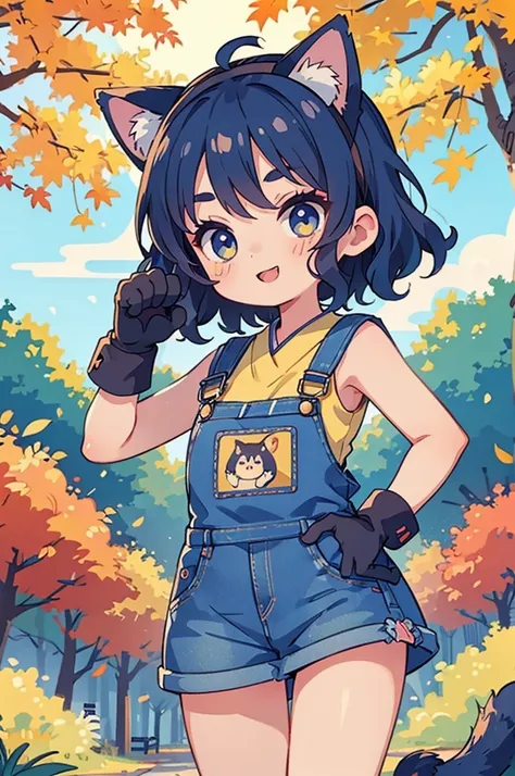 (masterpiece, best quality:1.1),(chibi,chibi-girl,japanese,cat-ear headband,((Paw shaped Gloves)),detailed paw gloves,claw pose,BREAK (16yo,darkblue hair,wavy-short hair),parallel eyebrows,eyes with large irises, fresh lips, very happy, BREAK (Street of tr...