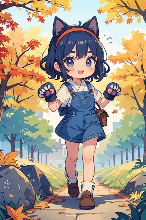 (masterpiece, best quality:1.1),(chibi,chibi-girl,japanese,cat-ear headband,((Paw shaped Gloves)),detailed paw gloves,claw pose,BREAK (16yo,darkblue hair,wavy-short hair),parallel eyebrows,eyes with large irises, fresh lips, very happy, BREAK (Street of tr...