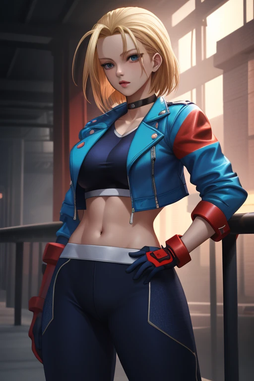 ((best quality)), absurdres, ((ultra high res)), cammy white, a woman with a blue jacket and red gloves, extremely detailed, 8k,...