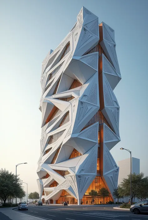 Origami inspired indian heritage inspired futuristic hotel elevation 