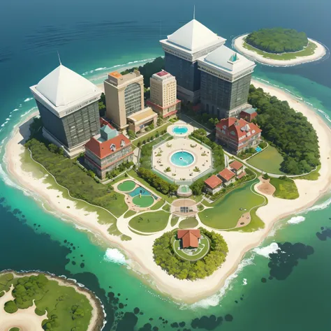 3d isometric view of resort island,