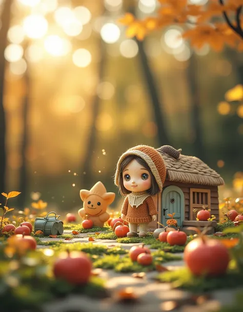 Miniature Landscape，Chinese Solar Terms、Autumnal Equinox、autumn、Fallen Leaves、Cozy sweater、golden sunshine、Fresh air、Harvest Festival、Shades of orange、Country Barn、scarecrow、Apple picking、Fresh dark green、Bright background、Clear background trend、Clear outl...