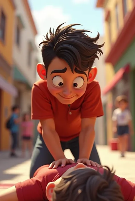 Young man, CPR, Pixar style