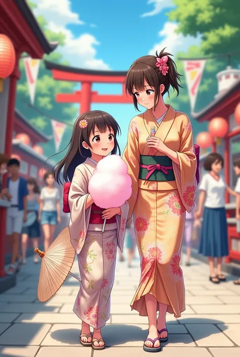 AnimeMother and daughter in yukataSummer festivalShaved iceCotton candy