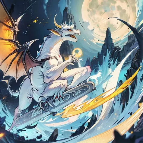 crescent dragon　moon　white body yellow body