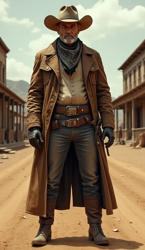 Guy Western Sheriff, Leather Gloves, Leather Cowboy Boots, Cowboy Hat, Bandana, Colt Gun