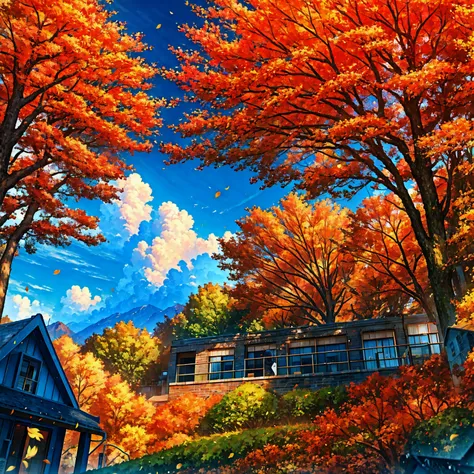 masterpiece, ultra detailed, autumn, arcadia,autumn leaves, landscape