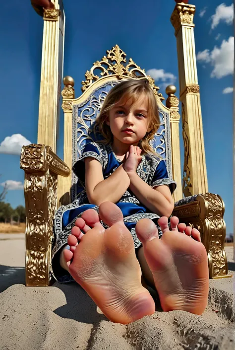 a child prince on a throne, beautiful detailed feet soles, highly intricate ornate throne, elaborate golden decorations, regal e...