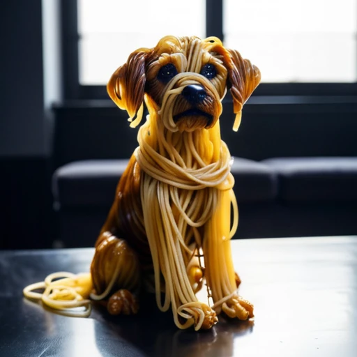 dog made of spaghetti, perfect composition, masterpiece, best quality, [:cinematic lighting:.35]