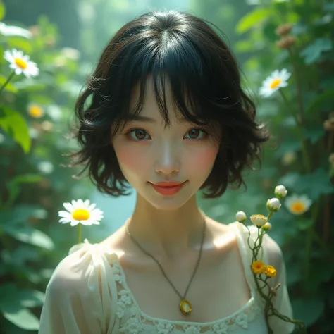 High resolution, Very detailed, Textured skin, One girl, The most attractive Japanese women in the world, 18 years old, round face、Short Hair、Future、nature、Looking at the camera、Aerial perspective, 