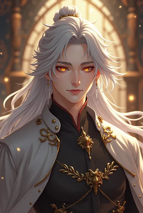 Full body image,handsome protagonist xianxia,long silver hair,golden amber eyes,golden mini claw accesories on one side hair,ultra hd ,better quality
