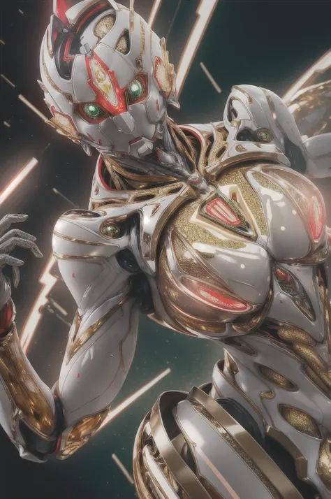 masterpiece, best quality, highres,realistic,upper body,
1 ,Ultraman,MechUltraman, golden,White, red, (Translucent:1.4),(swelling:1.2),(position:1.1),Biomechanical,
mini city,metallic reflection, dramatic lighting,3d, super detailed, octane rendering, with...