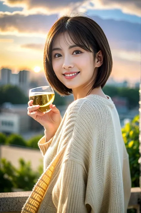 (Realistic, 超Realistic:1.4), 16K HDR, High resolution,((White Wine)),((Wine Glasses)),Happy smile、short hair,The best smile、Japanese actress,so beautiful(It looks like the real thing),dress、Slim couple、Model Couple、(Realistic, Intricate details:1.2), Amazi...