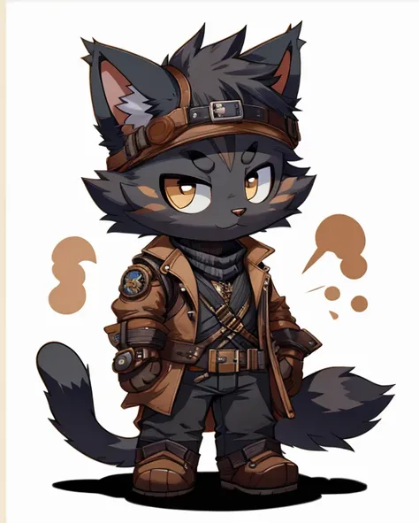 steampunk black cat, chibi, standing,great style,