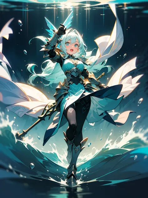 (((masterpiece, best quality, high detailed, 16k))) (1girl) A majestic and powerful woman with long, flowing sea-green hair, eyes that shimmer like deep ocean waters, and an aura of authority that commands the seas. Her face is serene yet fierce, embodying...