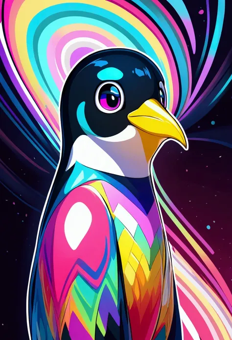 create a unique NFT, a psychedelic penguin with multiple skins