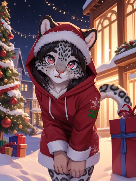 Lonely Christmas , Snow Leopard Girl , Watching families passing by, A hoodie with a Christmas design , Ornament Ball
, ( soft focus , Shallow focus , soft light) , Mature , Euphoria , glossy lips , moist eyes , coquettish , bold action , flasher , Insane ...