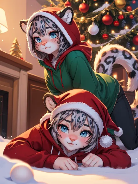 Lonely Christmas , Snow Leopard Girl , Watching families passing by, A hoodie with a Christmas design , Ornament Ball
, ( soft focus , Shallow focus , soft light) , Mature , Euphoria , glossy lips , moist eyes , coquettish , bold action , flasher , Insane ...