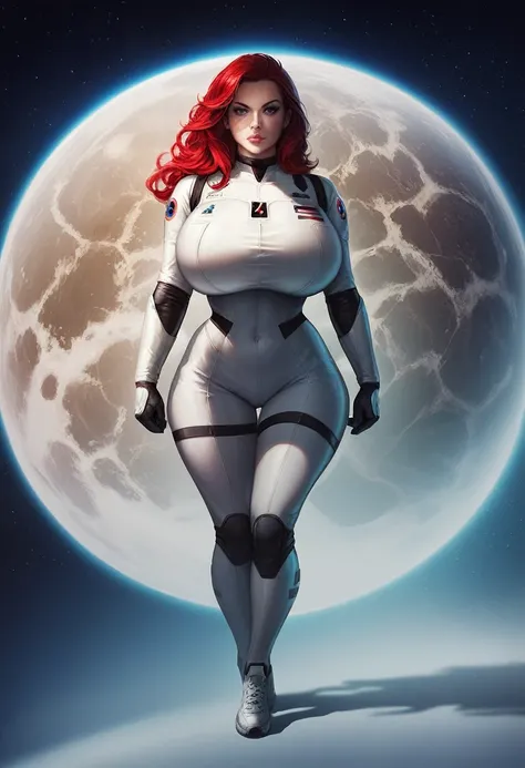 amazone, red hair, huge breasts, childbearing hips, full body view, space suit, highly detailed, intricate details, cinematic lighting, photorealistic, 8k, hyperrealistic, dramatic shadows, dynamic pose, strong colors, vibrant palette, sci-fi, concept art,...