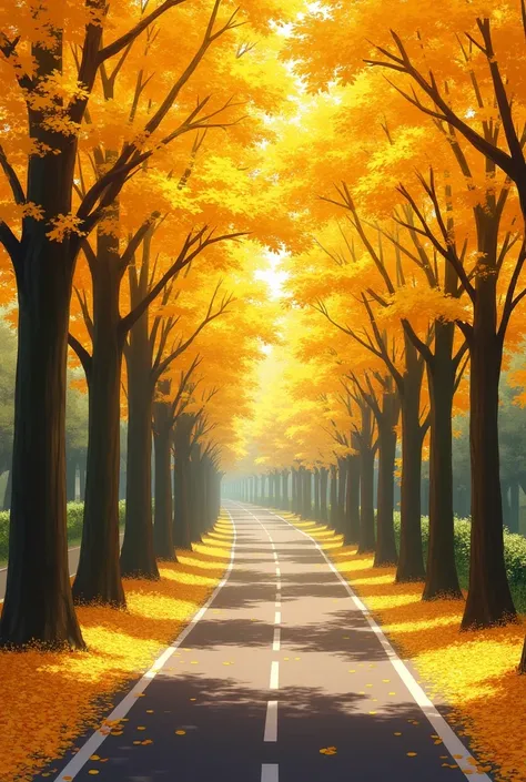 Ginkgo trees line both sides of the road、Jingu Gaien、The road is covered in yellow leaves