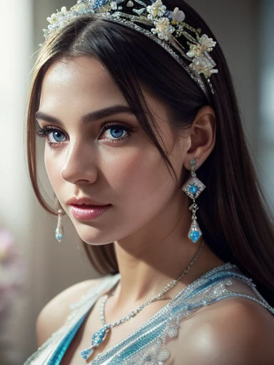 masterpiece, best quality, Illustration, Blue Sax, Platinum Earrings, Platinum Necklace, white dress, 1 , , (dynamic lighting:1.2), cinematic lighting, delicate facial features, detailed eyes, sharp pupils, realistic, profundidade de campo, Bokeh Effect, s...