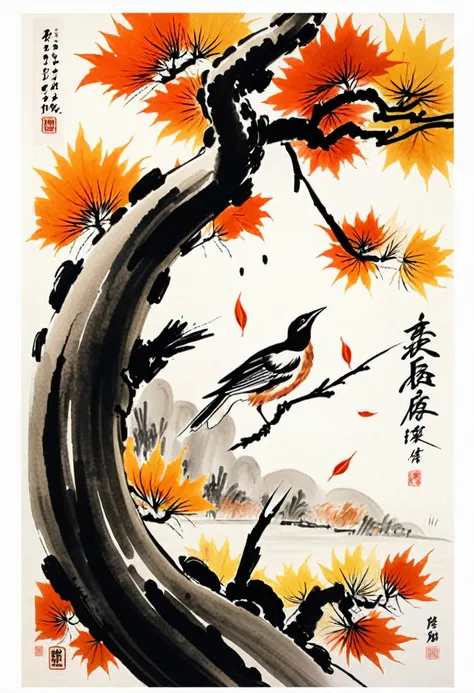 Autumn theme, by Qi Baishi.
best quality, masterpiece, intricate details, ultra-detailed