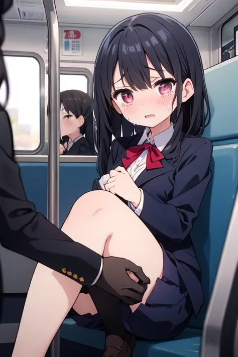 On the train、girl、1人のgirl、High school girl、uniform、blazer、Black Hair、long、cry、Crying、Scared、be scared、Reluctant、Molester、rape、Being touched、Pussy、Butt、Insert、Creampie、、