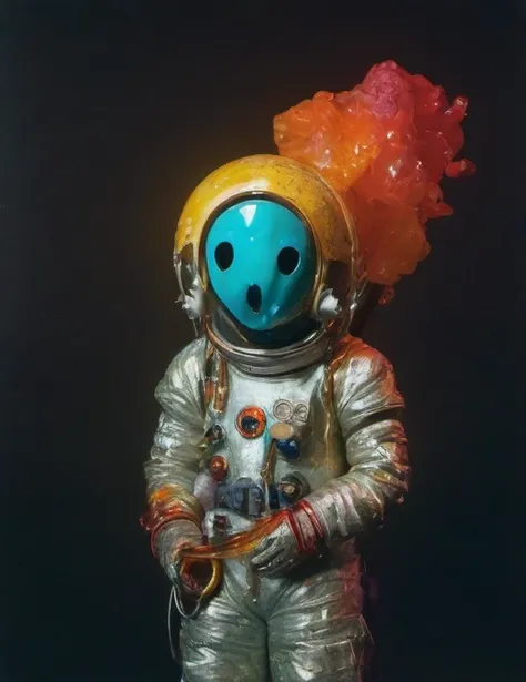 8K, ARTISTIC photogrAphy, best quAlity, mAsterpiece: 1.2), A (potrAit:1.2) Don Bluth Style ASTRONAUT Cthulhu transparent rainbow crystal Toon Doll, full body RAW candid cinema, cyan hair, 16mm, color graded portra 400 film, remarkable color, ultra realisti...