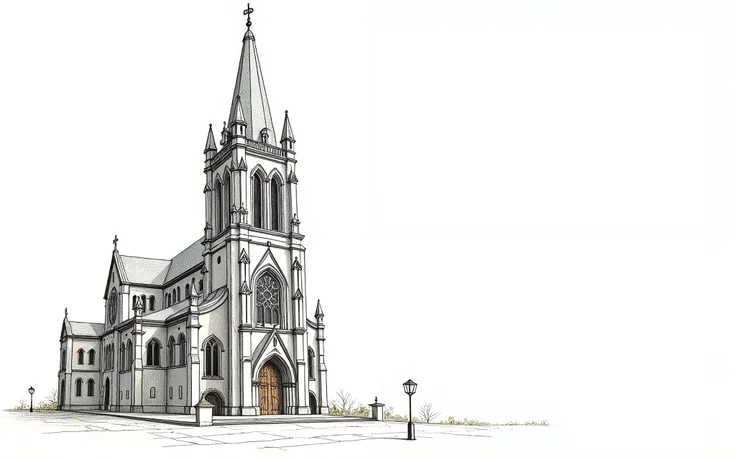 line-art painting of church, detailed texture