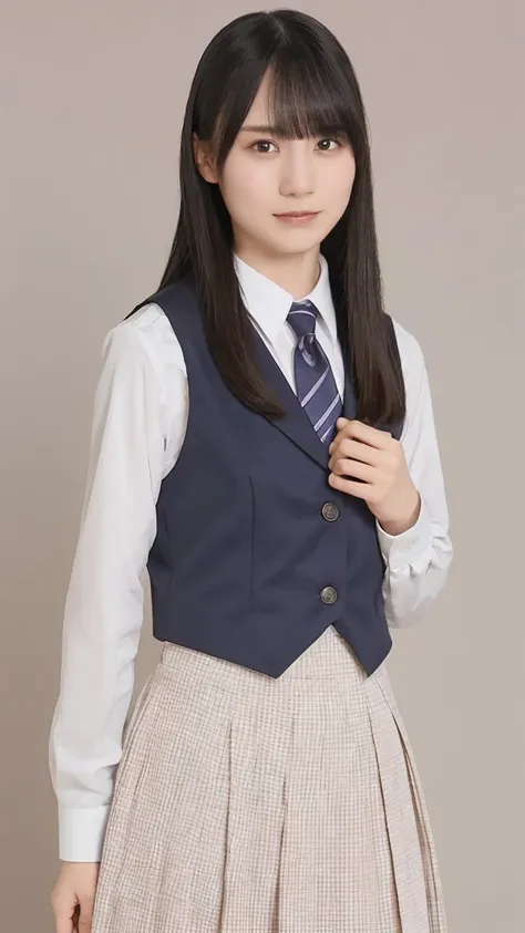 one girl,checked skirt,navy blue vest,tie,(raw photos, best quality),,(moonlight:1.4),,(realistic, photo-realistic:1.2), ,((18ye...