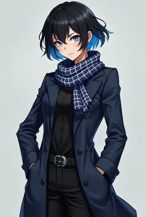  Elara has short, stylish black hair with bright blue highlights, framing her face. She often wears a tailored trench coat over a sleek outfit, accessorized with a striking scarf that hints at her whimsical personality.

Personality: Elara is charismatic a...