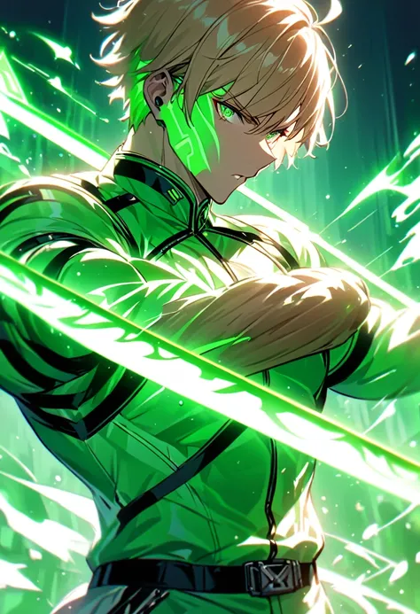 Appearance: Oliver Queen is a tall, muscular man with short blond hair. He wears a standard division captains outfit, with the predominant color green. His outfit has a modern, sporty aesthetic, matching his bow-and-arrow fighting style, 8k high definition