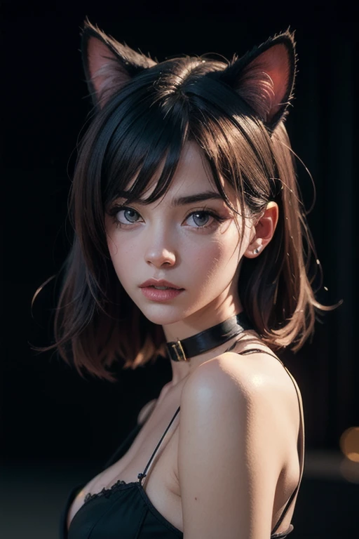 detailed, (realistic photograph:1.2), 
1girl, cat ears, choker,
cinematic, dark theme,