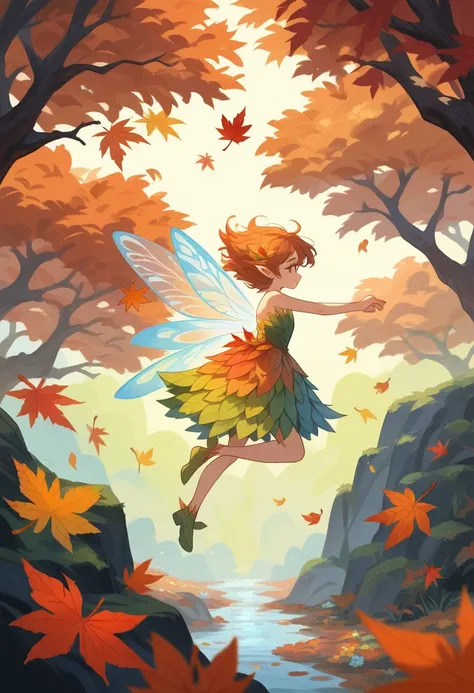 score_9, score_8_up, score_7_up, score_6_up, score_5_up, score_4_up, rating_safe, little fairies, colorful clothes, flying around freely, fall fruits and vegetables, autumn leaves and fallen leaves, warm-colored flowers, autumn-colored forests, a fun atmos...