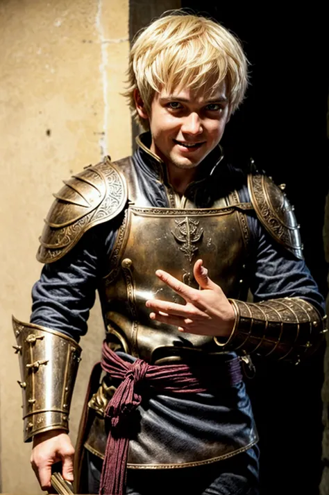 Laios de "Delicious in the dungeon"
Indication : (hyperrealistic) A young man with short, messy blonde hair and bright, curious eyes, wearing a medieval adventurer costume with armor plates. He holds a large sword in one hand and a strange looking plate in...