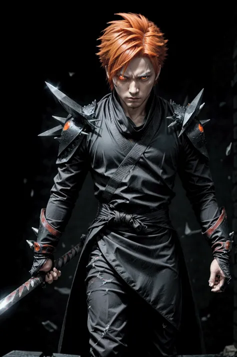 bank: tensa zangetsu indication : (hyperrealistic) ichigo stands confident in his bankai form, wearing a sleek, all-black versio...