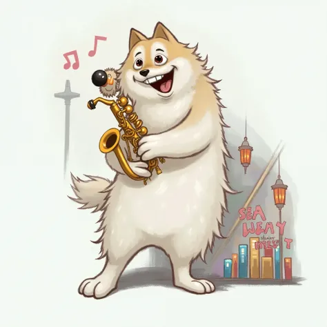 Picture of the dog with saxophone 
