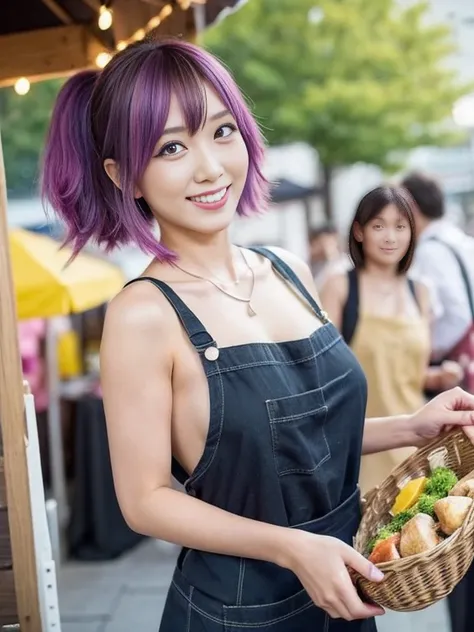 The perfect type of black Japanese woman to build a friendship with, Group photo,Rainbow hair colour,She is undressed and wearing only a short apron and a necklace.,Hair Accessories,Between the breasts,Big Breasts,,A seductive smile, Ami ,Tilt-shift camera...