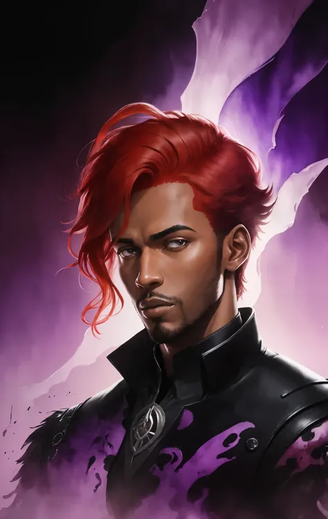 fusion of watercolors and acrylic painting, fusion of paper cutting and, the silhouette of a red-haired black man in a purple jacket, conceptual art, fantasy effects, BREAK delicate and dynamic textures, contrasts of light and shadow, 2.5D, Digital graphic...