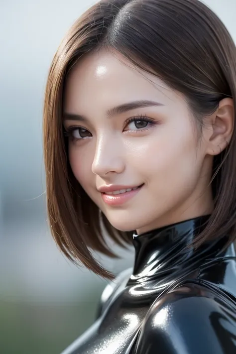 ((Best Quality, Realistic, 8k, High resolution)), Face close-up、One girl, (Skin Dentition), (Professional Lighting), ( (short hair:1), ((looking at viewer:1.5)), Perfect Proportions, (bokeh), Calves are plump and muscular, Bending Geometry, Very detailed s...