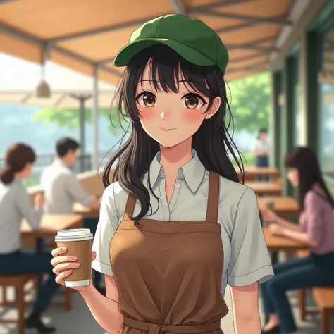 (RAW photo:1.5), Real japanese cafe 1girl worker, handsome, good-looking, lovely, pretty, sylphlike, svelte, Symmetrical and well-proportioned facial features, big smile, happy smile, happy eyes, no makeup, atractive eyes, (Large eyes:1.5), (wide lip:1.4),...