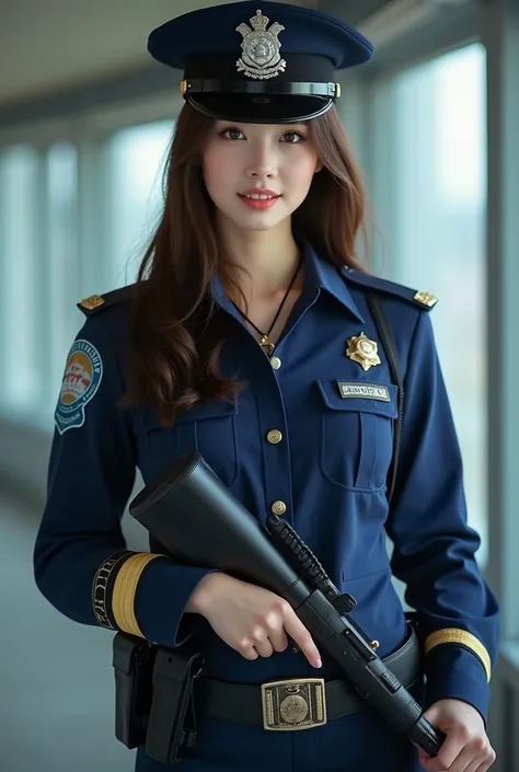 hubg_beauty_face girl is korean female police officer. In a South Korean police office, and she opens police uniform and shows off her huge breasts. And she pulls down her police skirt and shows off her hariy vagian. She is armed with a baton and wears a p...