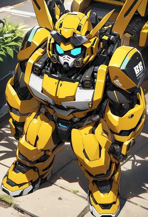 Bumblebee&#39;s whole body is furry and anthropomorphic. Super huge big breasts breast enlargement full-body shot. Lying on a flower, sleeping and smiling.