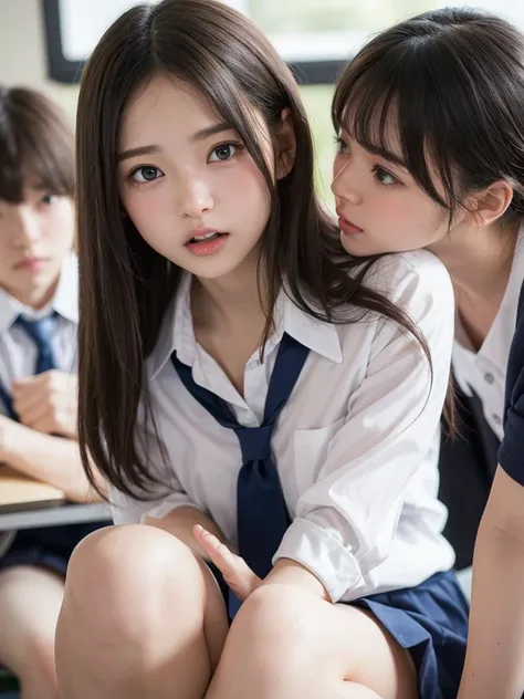 when a beautiful female student with a pure and innocent face takes off her school uniform in the classroom, male students burst...