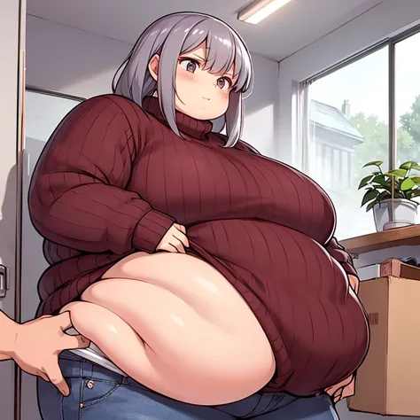 Best Quality,Very delicate,Very big and fat woman,Wear a sweater