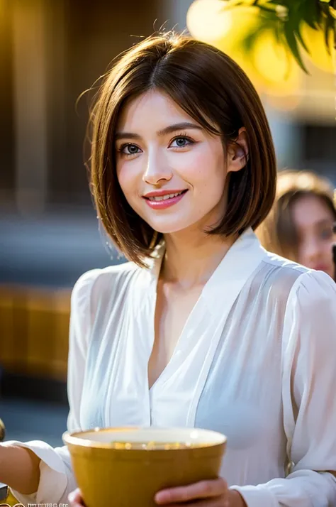 ((White Wine)),((Wine Glasses)),(Realistic, 超Realistic:1.4), 16K HDR, High resolution,((White Wine)),((Wine Glasses)),Happy smile、short hair,The best smile、Japanese actress,so beautiful(It looks like the real thing),dress、Slim couple、Model Couple、(Realisti...