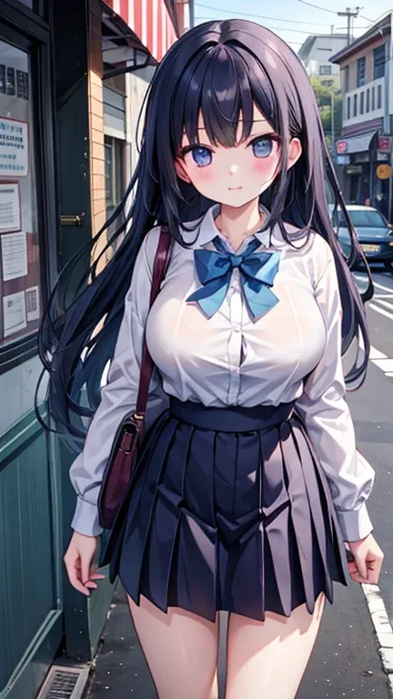 High school girl、Around town、Extremely short skirt、Big Breasts