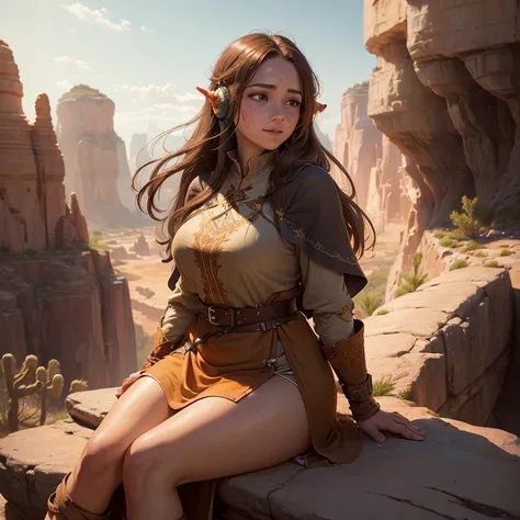 A beautiful village woman with a gentle smile, ((best quality))) (((HD))) (((8k))) (character) 20-year-old woman, mature, elf, ((beautiful)) and ((sad)), ((brown hair)) and ((very long hair:1.2)), voluptuous and Chunky Design, very large breasts, bewitchin...